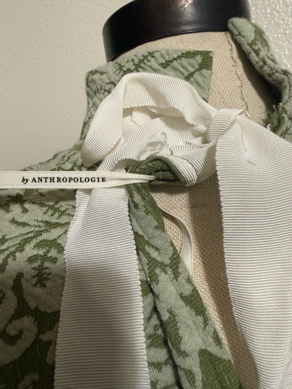 Anthropologie Sage Green and Cream Jacquard Mock-Neck Top - Picture 2 of 2